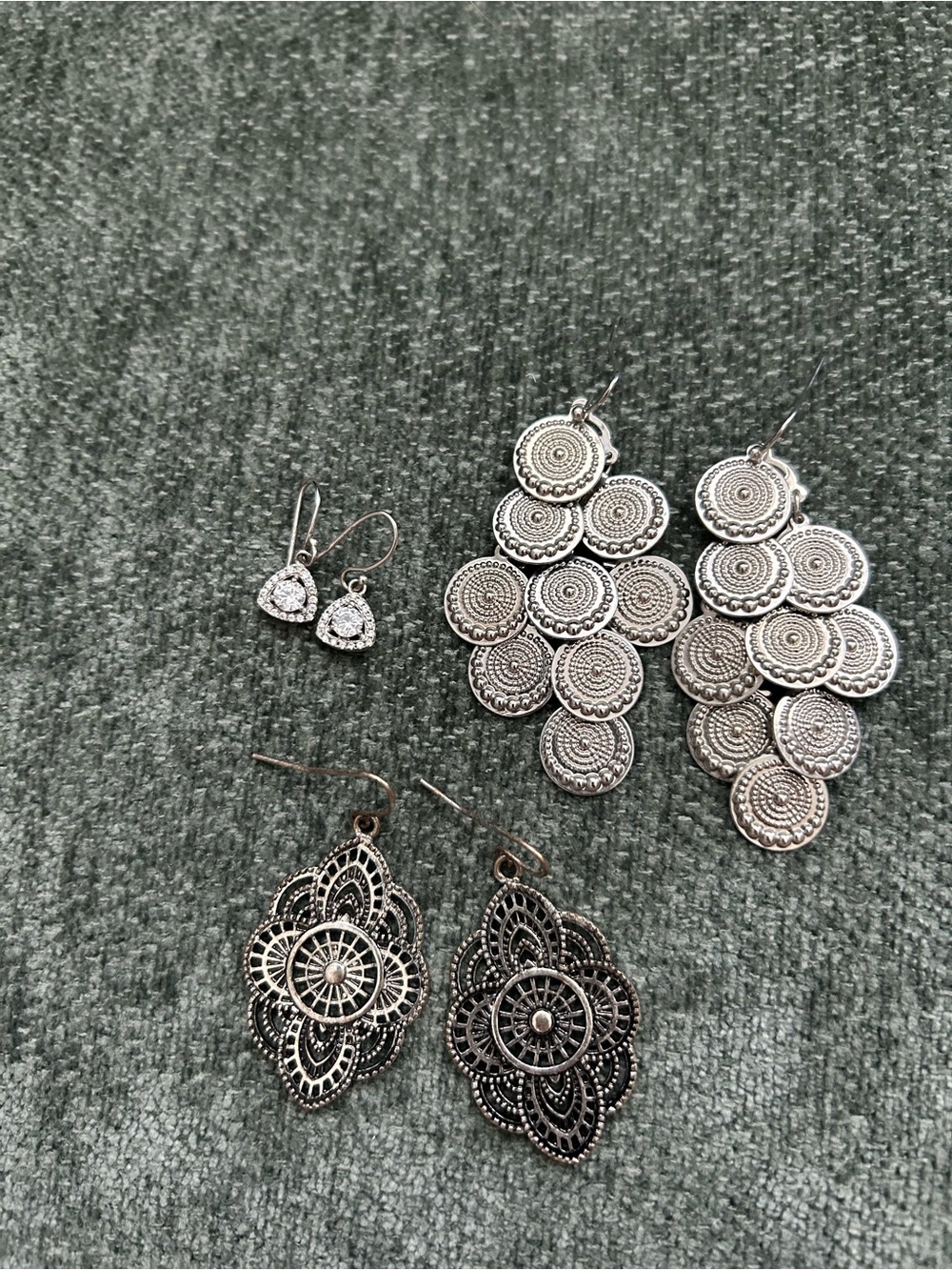 Silver-Tone Filigree & Disc Drop Earring Set - Silver